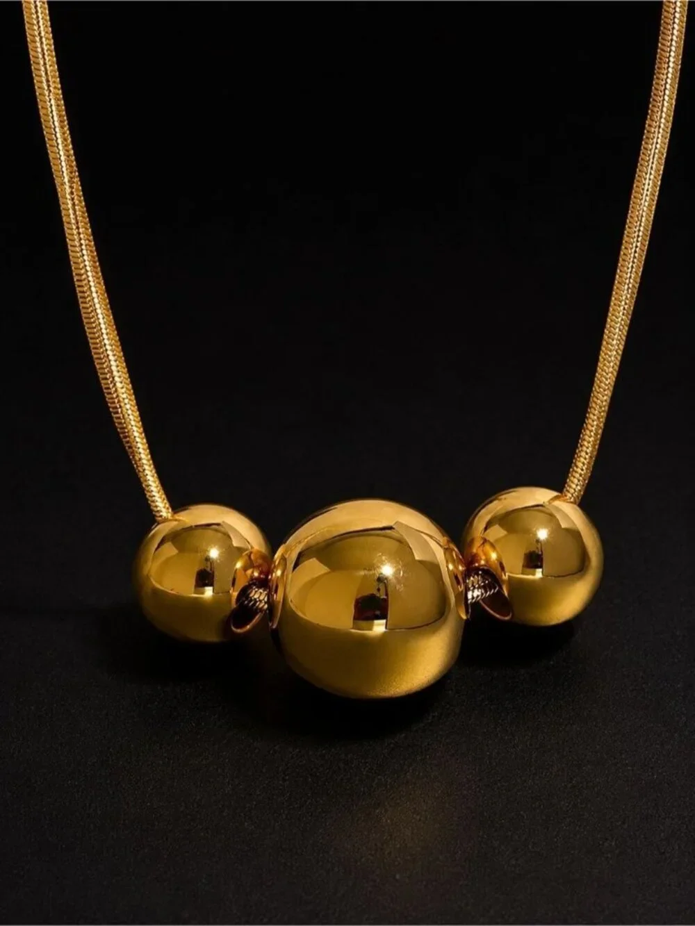 Polished Gold Triple-Bead Necklace